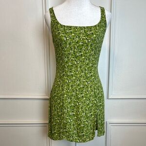 Reformation Noha mini dress Samantha green micro floral sleeveless,  slit sz2